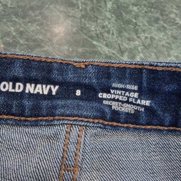 Old Navy Womens Sz 8 Dark Wash High Rise Vintage Cropped Flare Denim Jeans Cool - Picture 6 of 11